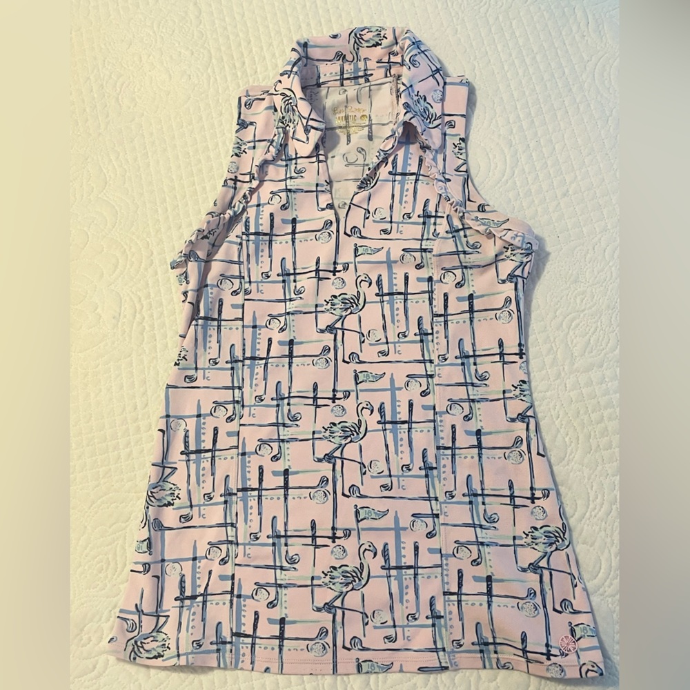 Lilly Pulitzer Women's Martina Flamingo Pastel Pink Golf Polo
